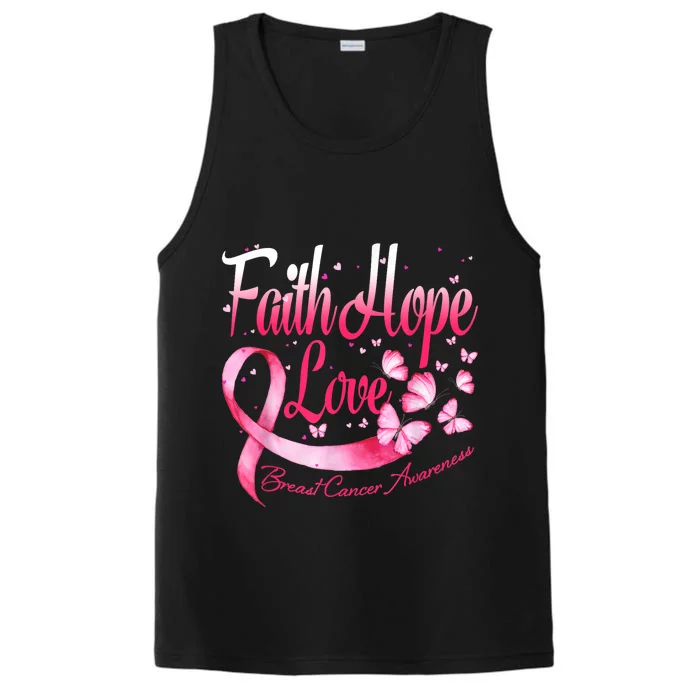 Faith Hope Love Breast Cancer Awareness Butterfly Performance Tank