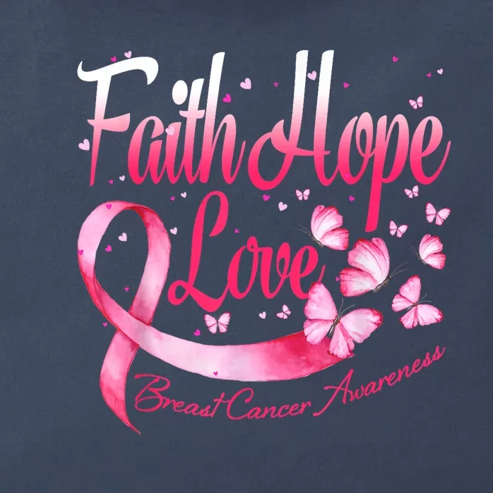 Faith Hope Love Breast Cancer Awareness Butterfly Zip Tote Bag