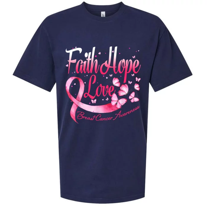 Faith Hope Love Breast Cancer Awareness Butterfly Sueded Cloud Jersey T-Shirt