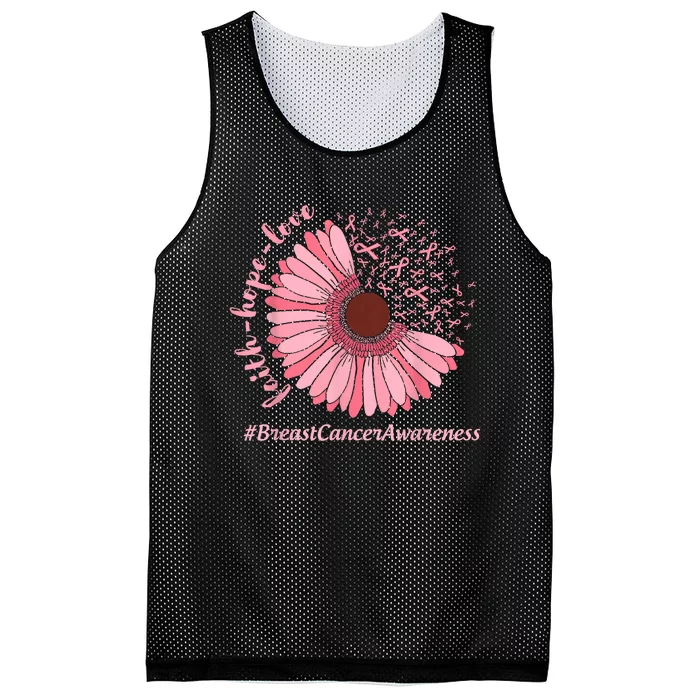 Faith Hope Love Sunflower Ribbon Breast Cancer Awareness Mesh Reversible Basketball Jersey Tank