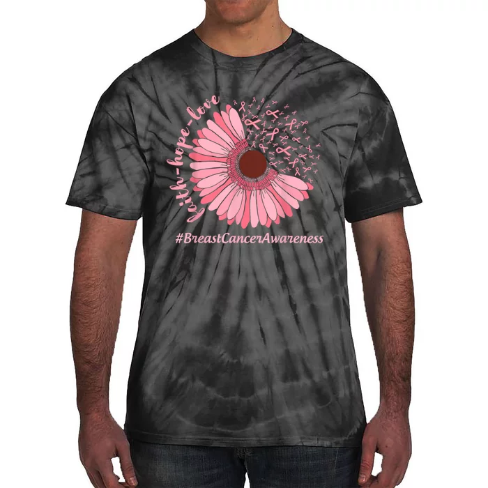 Faith Hope Love Sunflower Ribbon Breast Cancer Awareness Tie-Dye T-Shirt