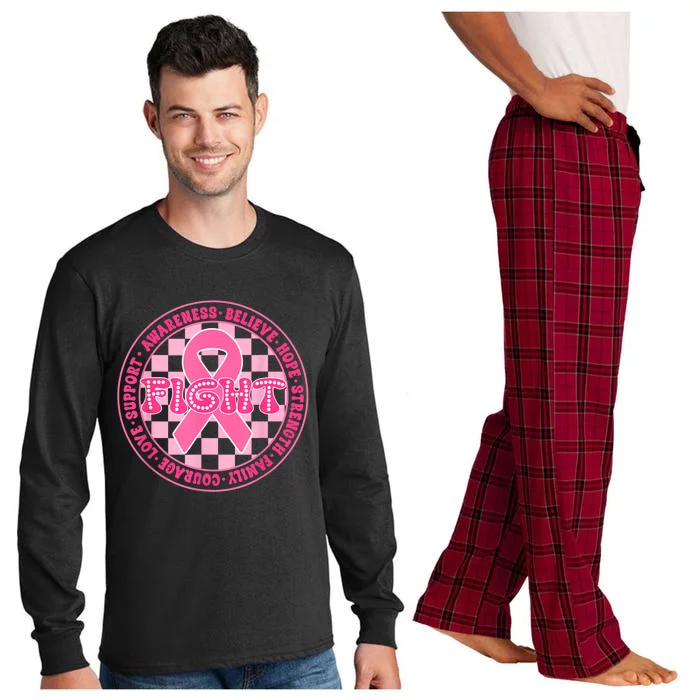 Faith Hope Love Ribbon Breast Cancer Awareness Month Long Sleeve Pajama Set