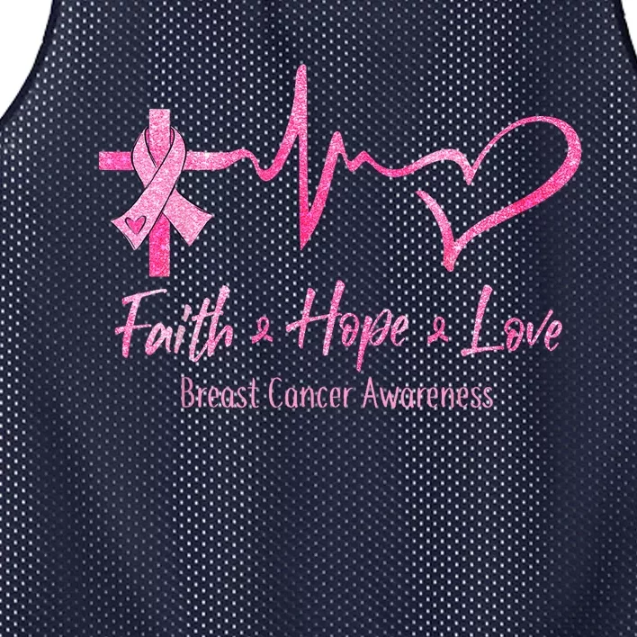 Faith Hope Love Breast Cancer Awareness Ribbon Heartbeat Mesh Reversible Basketball Jersey Tank