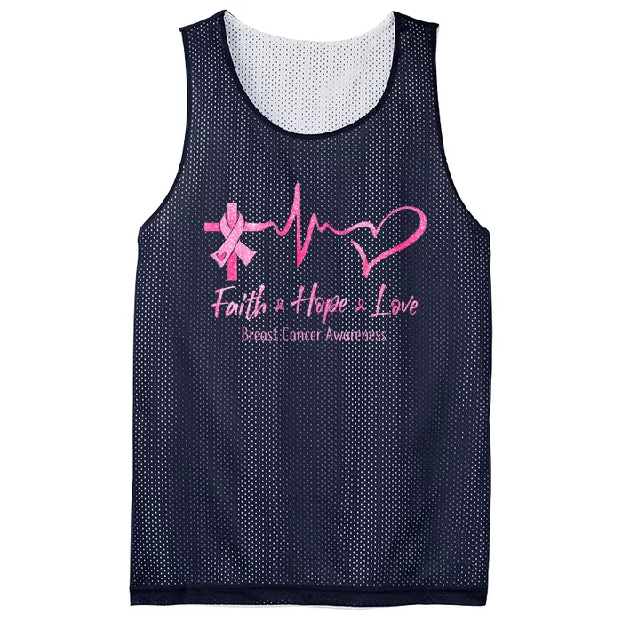 Faith Hope Love Breast Cancer Awareness Ribbon Heartbeat Mesh Reversible Basketball Jersey Tank