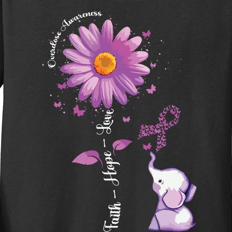 Faith Hope Love Sunflower Elephant Overdose Awareness Kids Long Sleeve Shirt