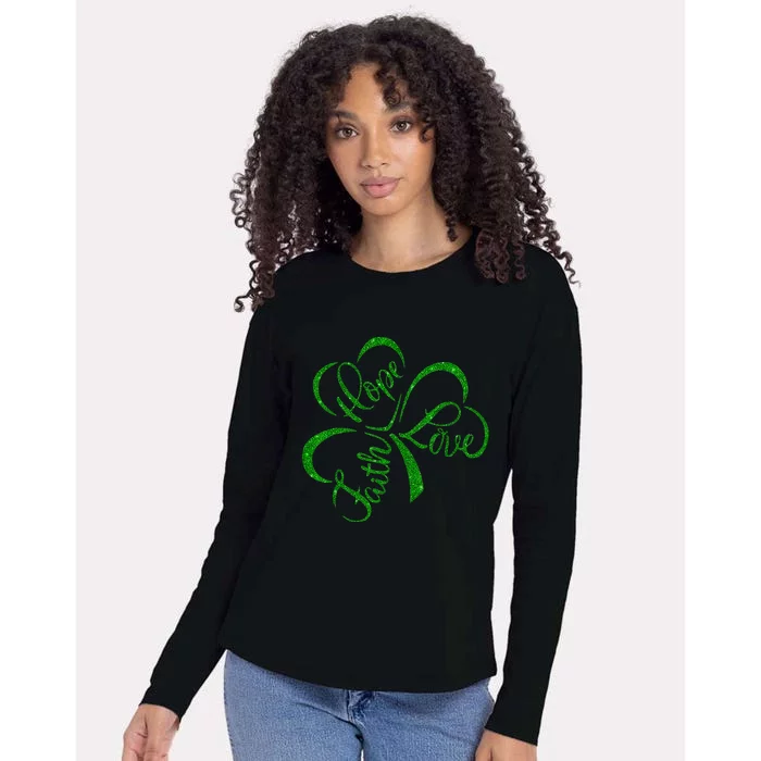 Faith Hope Love Christian St. PatrickS Day Shamrock Clover Womens Cotton Relaxed Long Sleeve T-Shirt