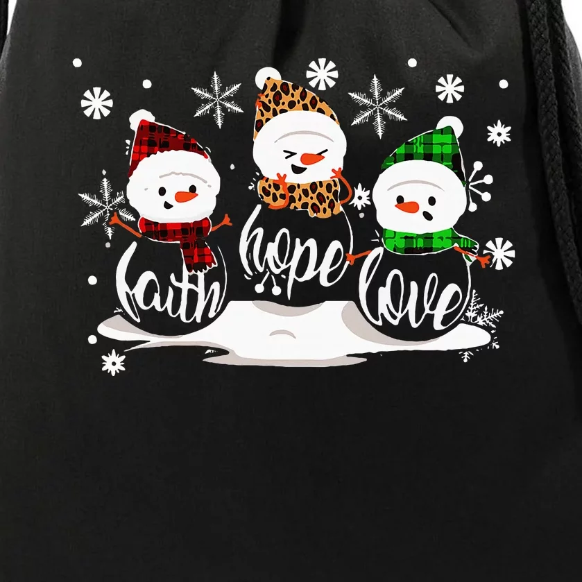 Faith Hope Love Snowman Christmas Pajama Cute Winter XMas Drawstring Bag