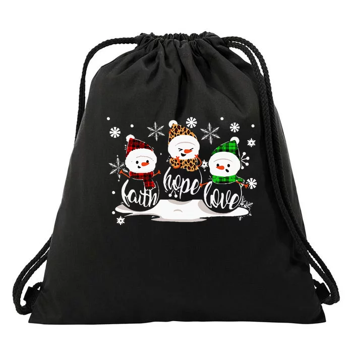 Faith Hope Love Snowman Christmas Pajama Cute Winter XMas Drawstring Bag