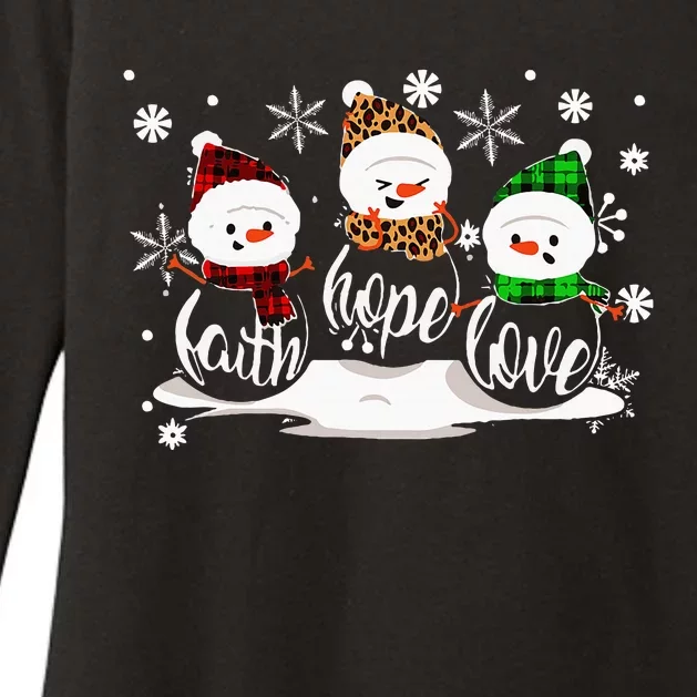 Faith Hope Love Snowman Christmas Pajama Cute Winter XMas Womens CVC Long Sleeve Shirt