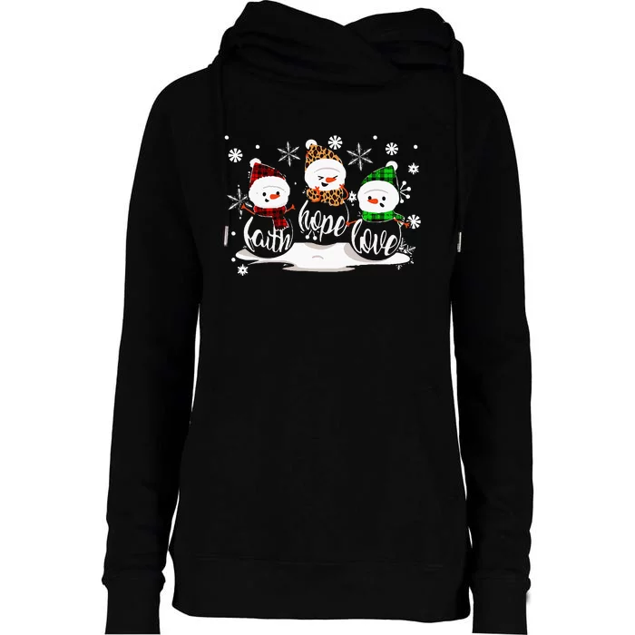 Faith Hope Love Snowman Christmas Pajama Cute Winter XMas Womens Funnel Neck Pullover Hood