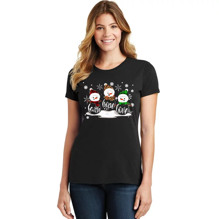 Faith Hope Love Snowman Christmas Pajama Cute Winter XMas Women's T-Shirt