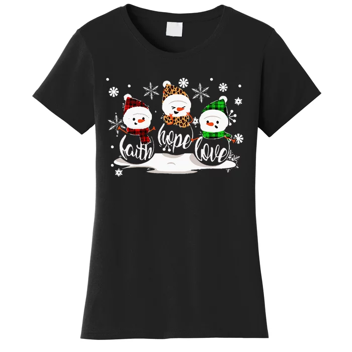 Faith Hope Love Snowman Christmas Pajama Cute Winter XMas Women's T-Shirt