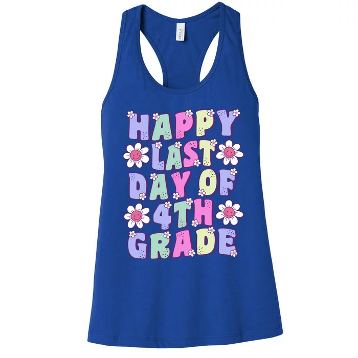 Funny Happy Last Day Of 4Th Grade Cute Groovy Fourth Grade Gift Women's Racerback Tank