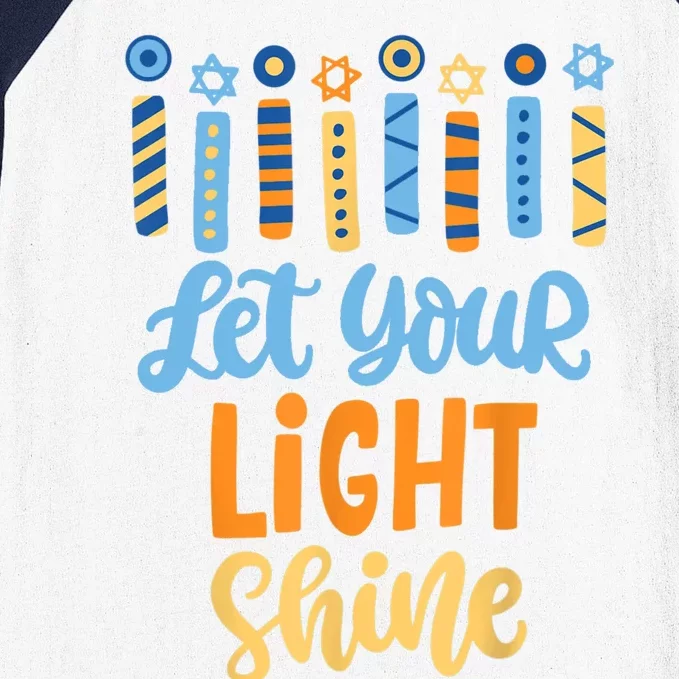 Funny Hanukkah Let Your Light Shine Menorah Adults Baseball Sleeve Shirt