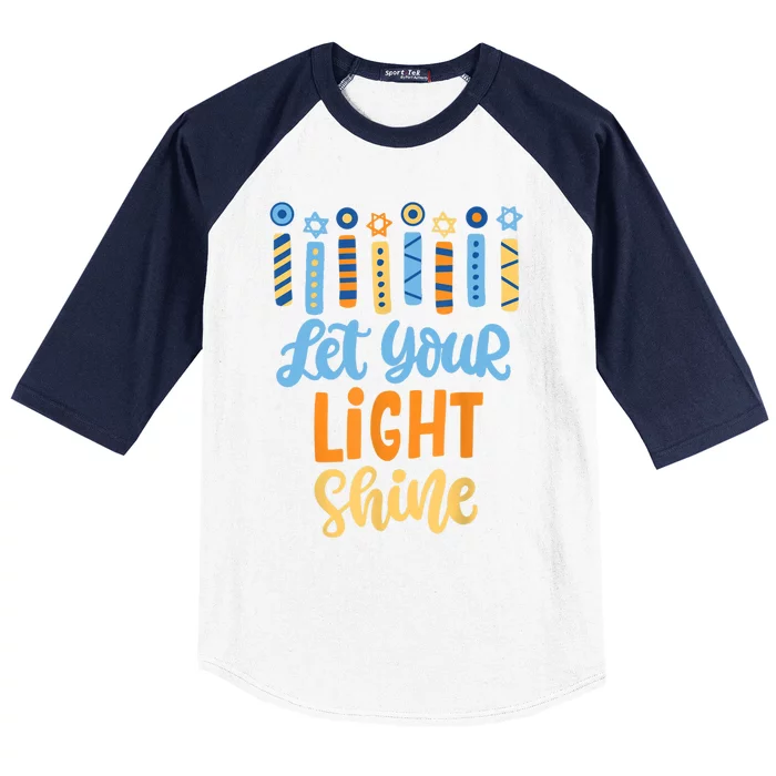 Funny Hanukkah Let Your Light Shine Menorah Adults Baseball Sleeve Shirt