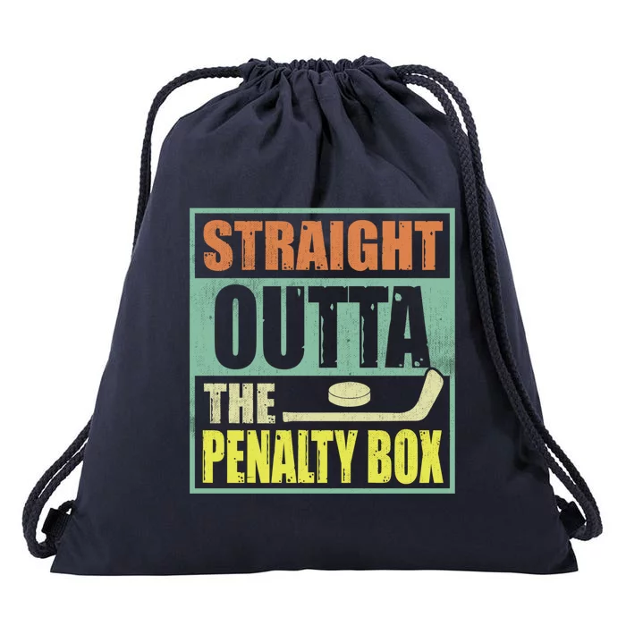 Funny Hockey Lover Gift Straight Outta Penalty Box Gift Drawstring Bag