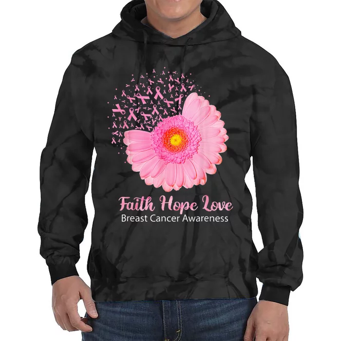 Faith Hope Love Breast Cancer Awareness Flower Pink Tie Dye Hoodie