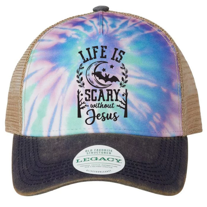 Funny Halloween Life Is Scary Without Jesus Legacy Tie Dye Trucker Hat