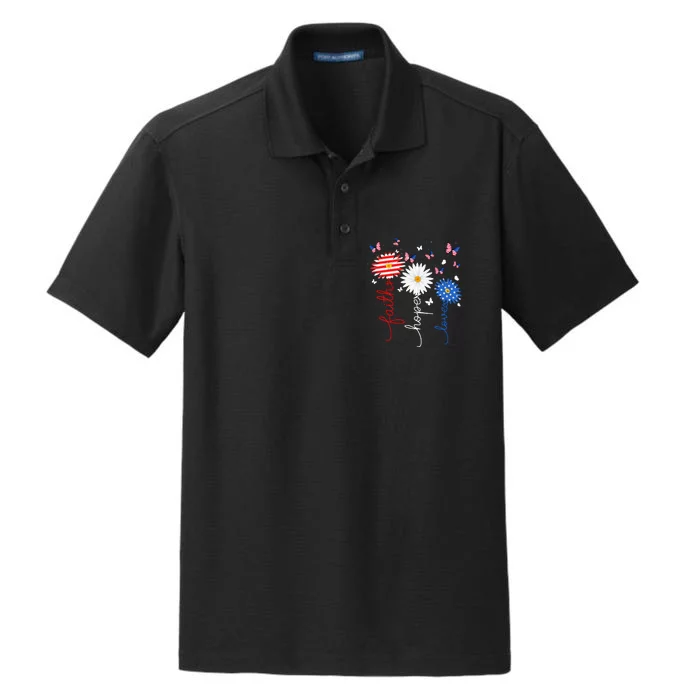 Faith Hope Love Butterfly Daisy 4th Of July Christian Women Dry Zone Grid Performance Polo