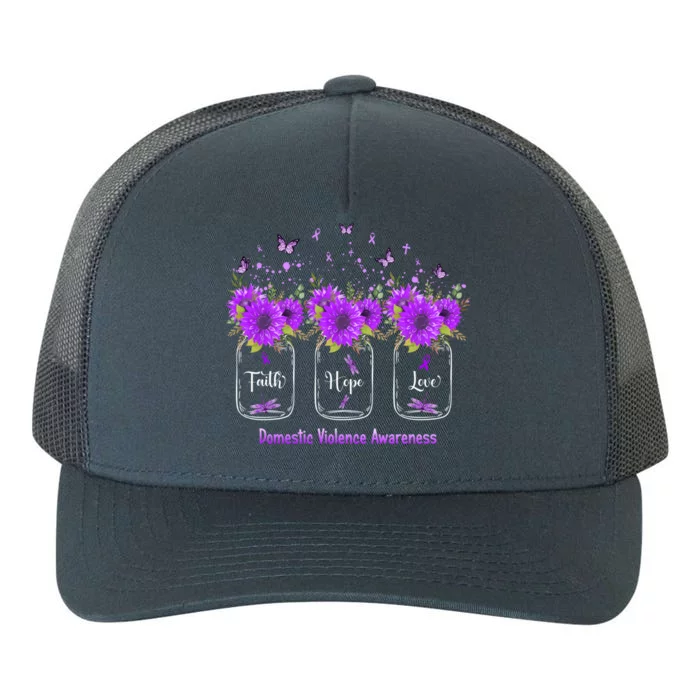 Faith Hope Love Domestic Violence Awareness Purple Sunflower Cute Gift Yupoong Adult 5-Panel Trucker Hat