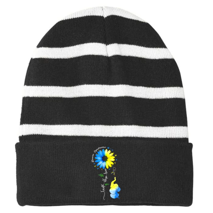 Faith Hope Love Awareness DownS Syndrome The Blue Elephant Striped Beanie with Solid Band