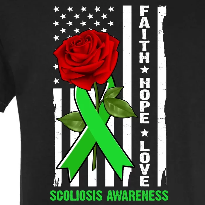 Faith Hope Love Scoliosis Awareness USA Rose Flag Garment-Dyed Heavyweight T-Shirt