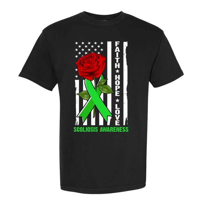 Faith Hope Love Scoliosis Awareness USA Rose Flag Garment-Dyed Heavyweight T-Shirt