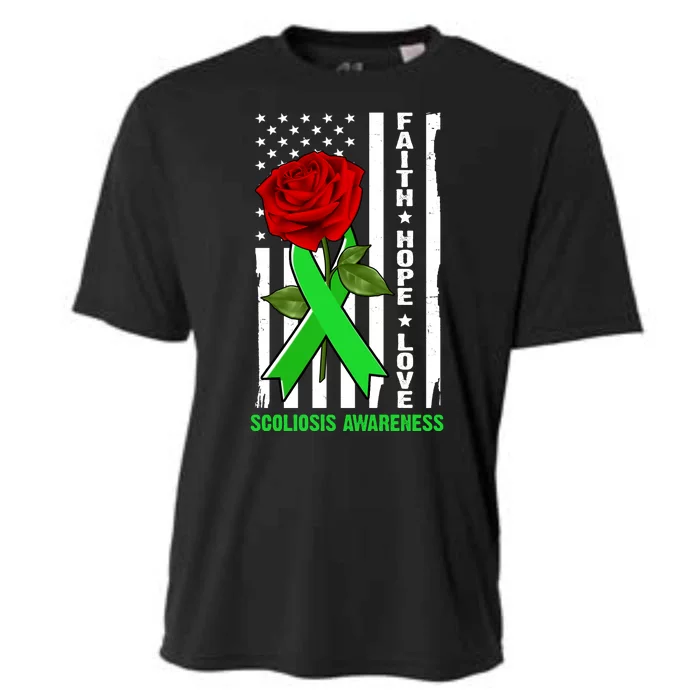 Faith Hope Love Scoliosis Awareness USA Rose Flag Cooling Performance Crew T-Shirt