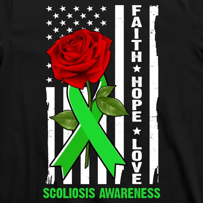 Faith Hope Love Scoliosis Awareness USA Rose Flag T-Shirt