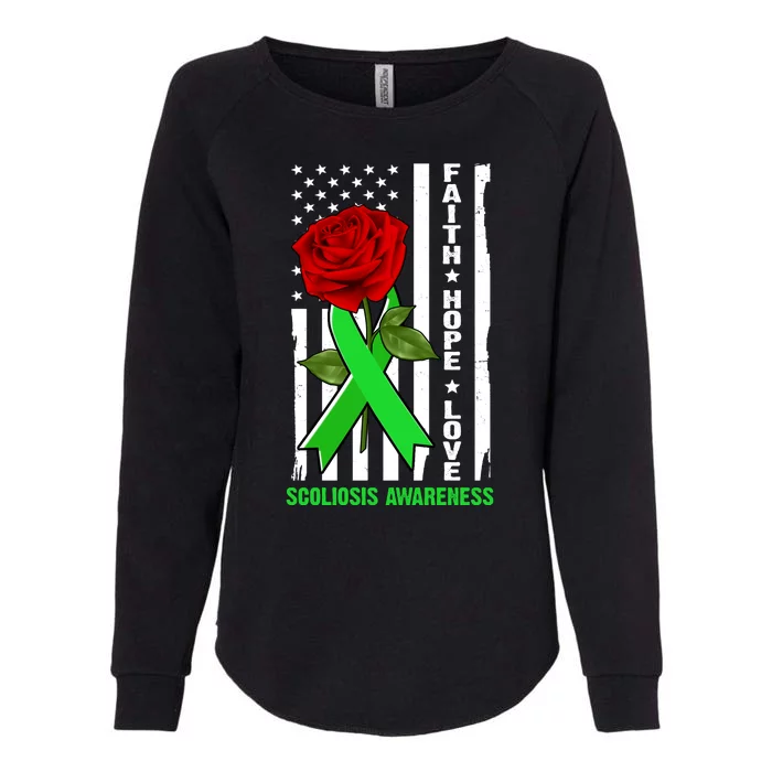 Faith Hope Love Scoliosis Awareness USA Rose Flag Womens California Wash Sweatshirt