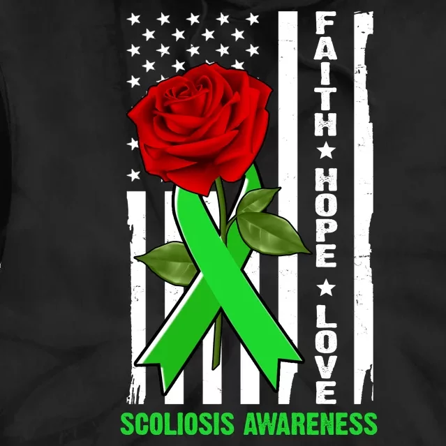 Faith Hope Love Scoliosis Awareness USA Rose Flag Tie Dye Hoodie