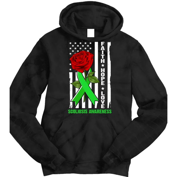 Faith Hope Love Scoliosis Awareness USA Rose Flag Tie Dye Hoodie