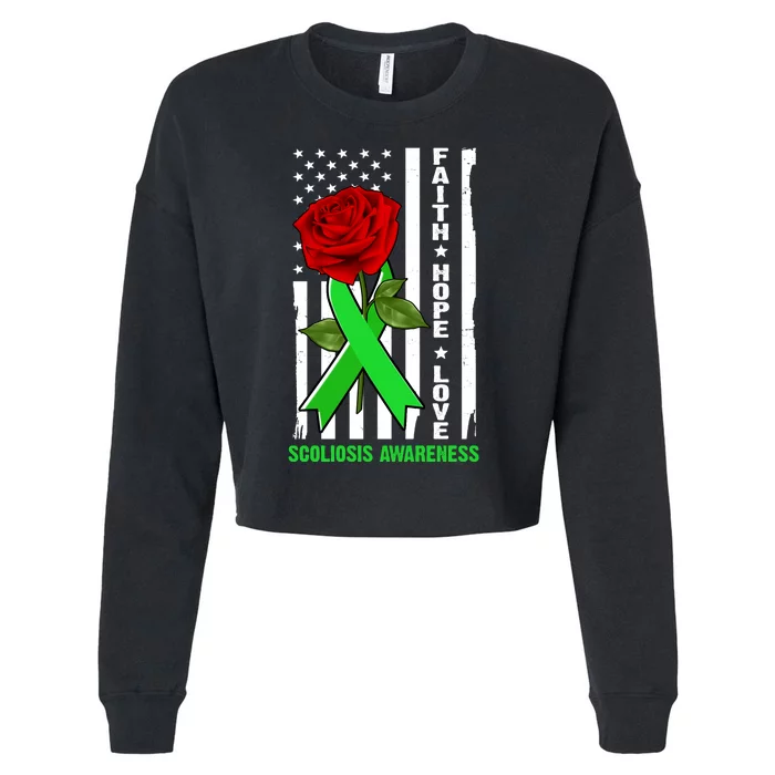 Faith Hope Love Scoliosis Awareness USA Rose Flag Cropped Pullover Crew