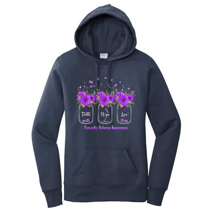 Faith Hope Love Domestic Violence Awareness Purple Sunflower Gift Women's Pullover Hoodie