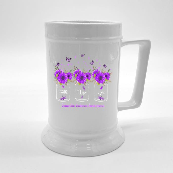 Faith Hope Love Domestic Violence Awareness Purple Sunflower Gift Front & Back Beer Stein