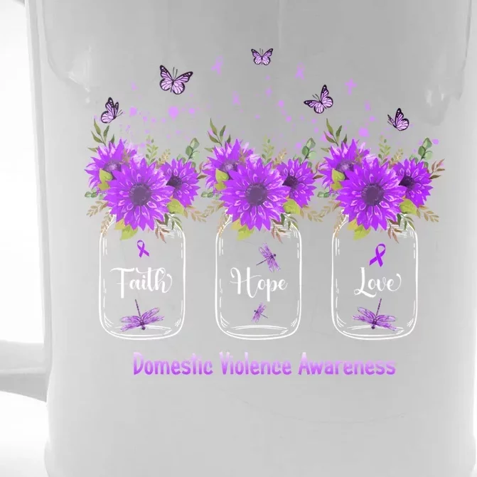 Faith Hope Love Domestic Violence Awareness Purple Sunflower Gift Front & Back Beer Stein