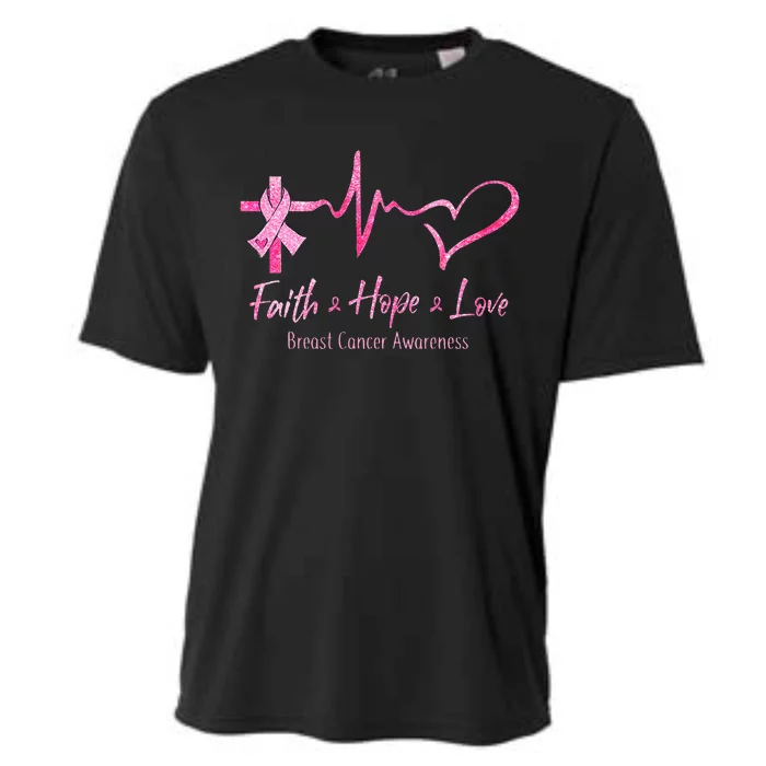 Faith Hope Love Breast Cancer Awareness Ribbon Heartbeat Cooling Performance Crew T-Shirt