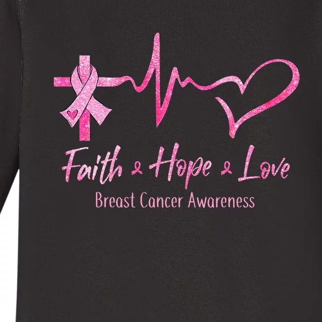 Faith Hope Love Breast Cancer Awareness Ribbon Heartbeat Baby Long Sleeve Bodysuit