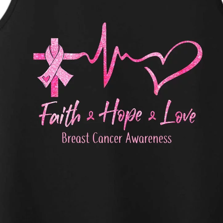 Faith Hope Love Breast Cancer Awareness Ribbon Heartbeat Performance Tank