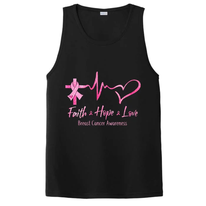 Faith Hope Love Breast Cancer Awareness Ribbon Heartbeat Performance Tank