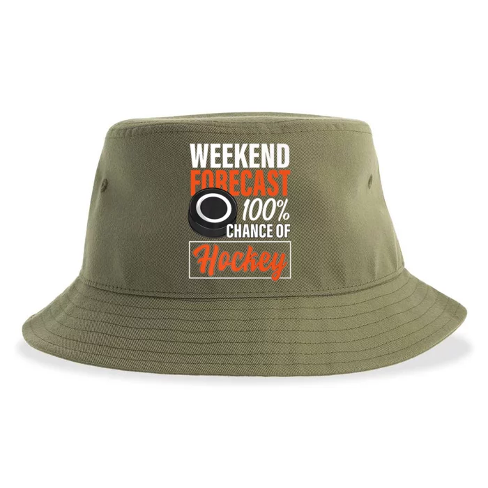 Funny Hockey Lovers Weekend Forecast Chance Of Hockey Cute Gift Sustainable Bucket Hat