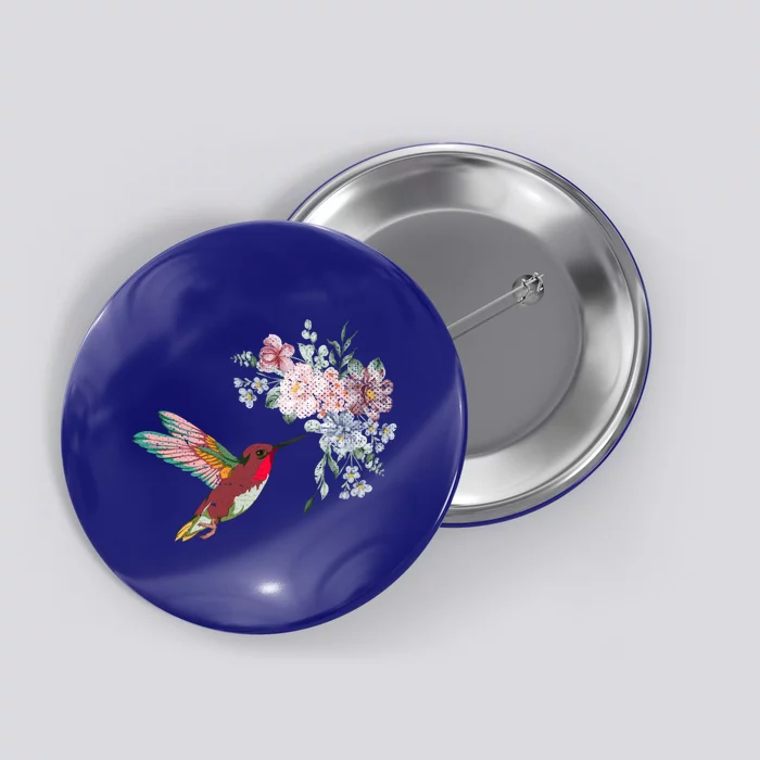 Flowers Hummingbird Lover Vintage Nature Hummingbird Meaningful Gift Button