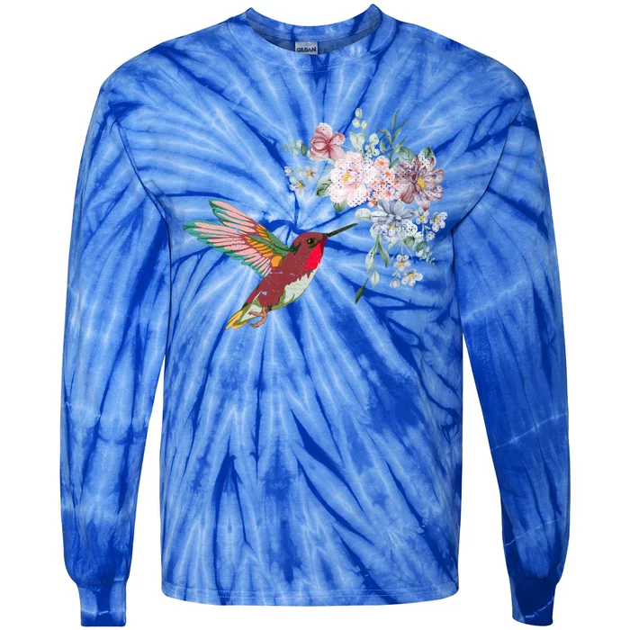 Flowers Hummingbird Lover Vintage Nature Hummingbird Meaningful Gift Tie-Dye Long Sleeve Shirt