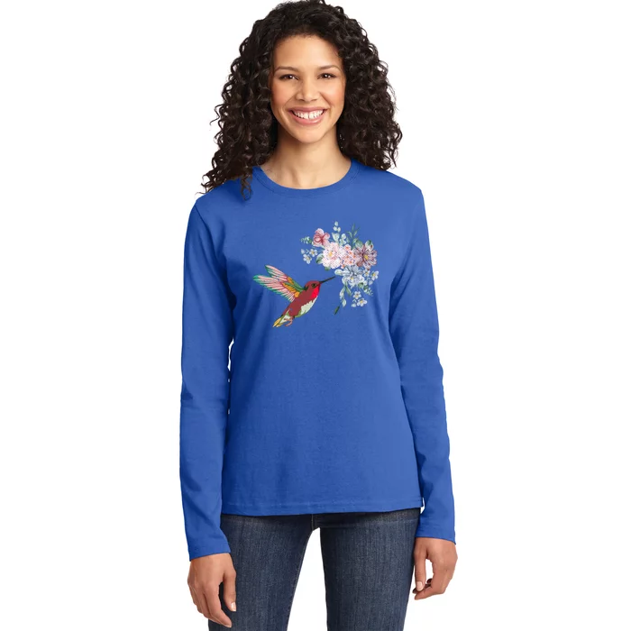 Flowers Hummingbird Lover Vintage Nature Hummingbird Meaningful Gift Ladies Long Sleeve Shirt