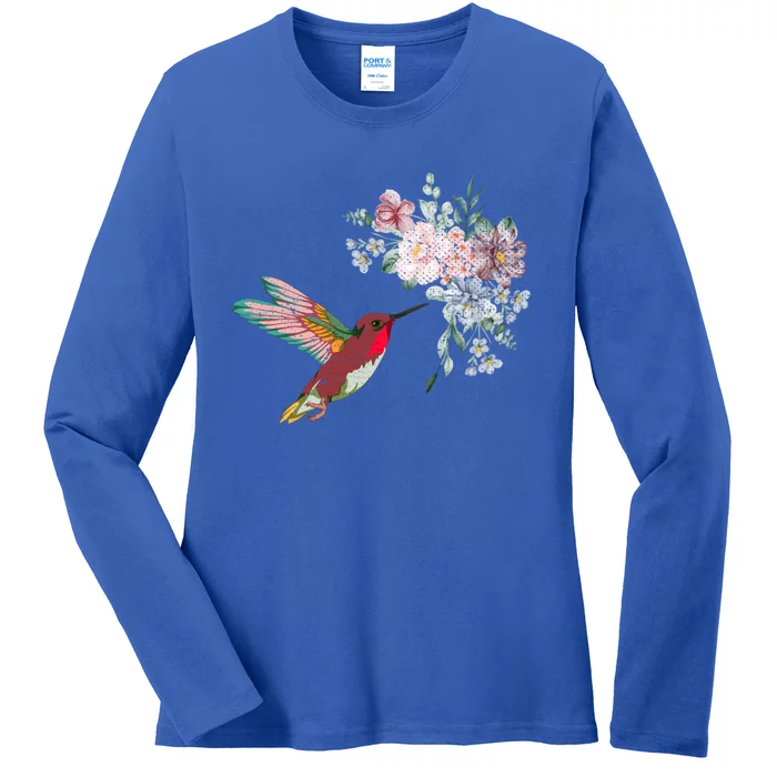 Flowers Hummingbird Lover Vintage Nature Hummingbird Meaningful Gift Ladies Long Sleeve Shirt