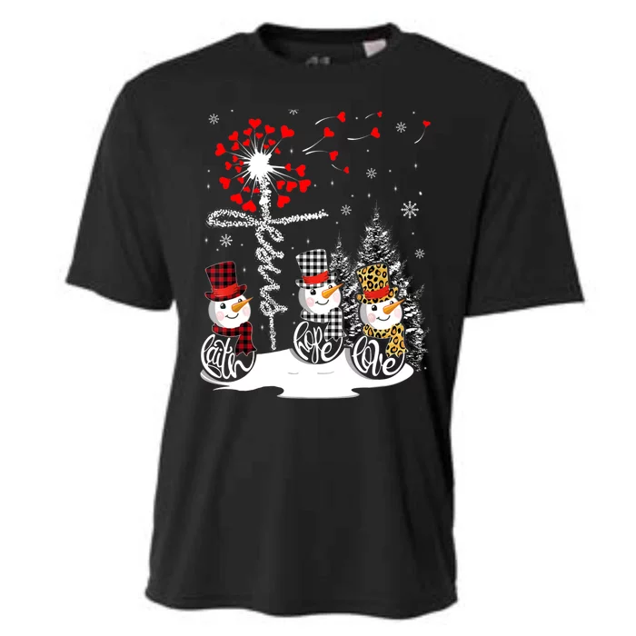 Faith Hope Love Snowman Jesus Dandelion Christian Christmas TShirt Cooling Performance Crew T-Shirt