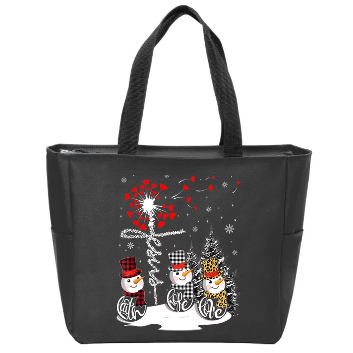 Faith Hope Love Snowman Jesus Dandelion Christian Christmas TShirt Zip Tote Bag