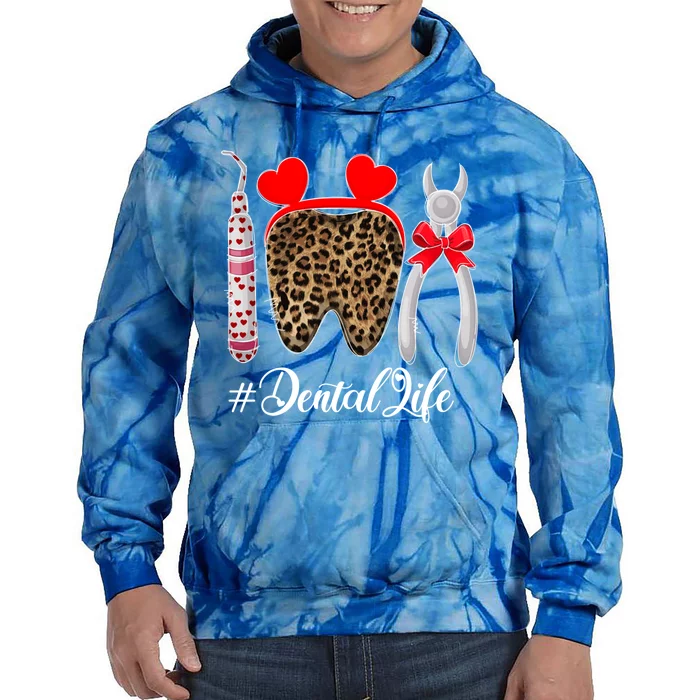 Funny Heart Leopard Tooth Dental Life Valentine's Day Gift Tie Dye Hoodie