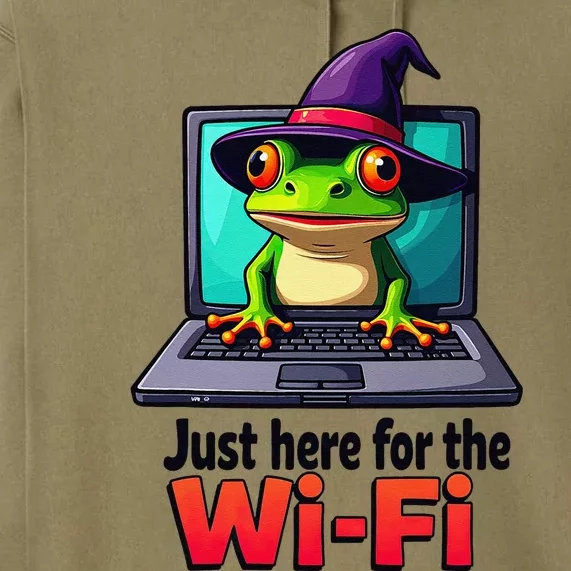 Funny Halloween Laptop Wifi Frog Witch Coffee Shop Premium Hoodie