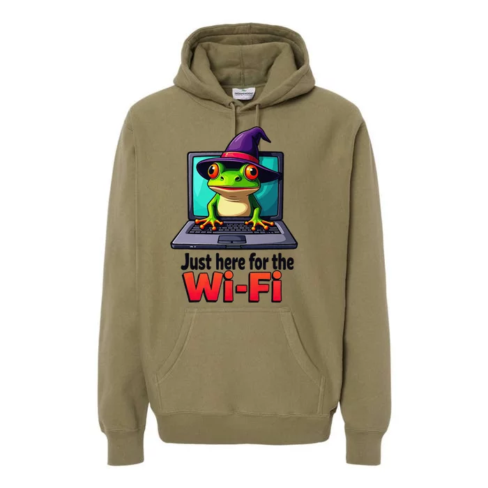 Funny Halloween Laptop Wifi Frog Witch Coffee Shop Premium Hoodie